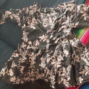 Floral Black and Cream Blouse